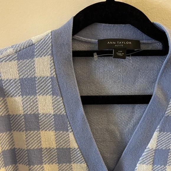 Ann Taylor Blue and White Checkered Cardigan - Picture 2 of 4